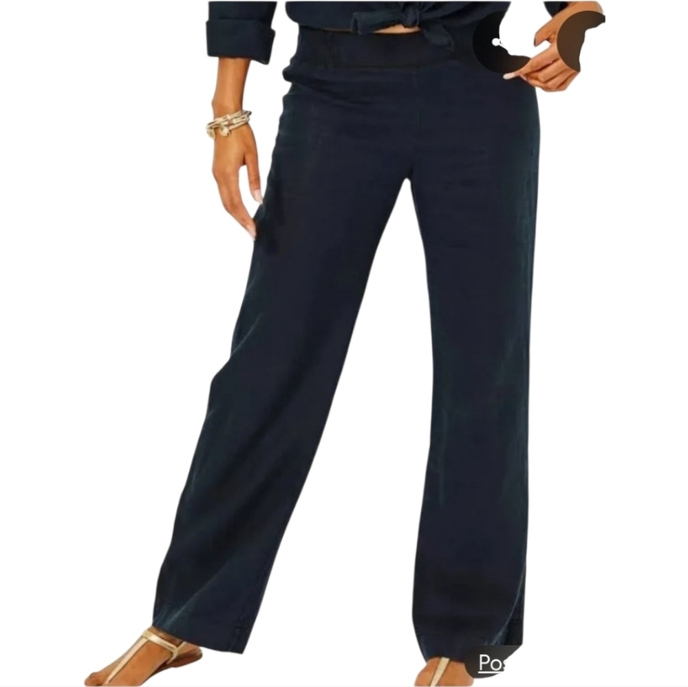 Lilly Pulitzer Black Deri Linen Palazzo Wide-Leg Pants NWT